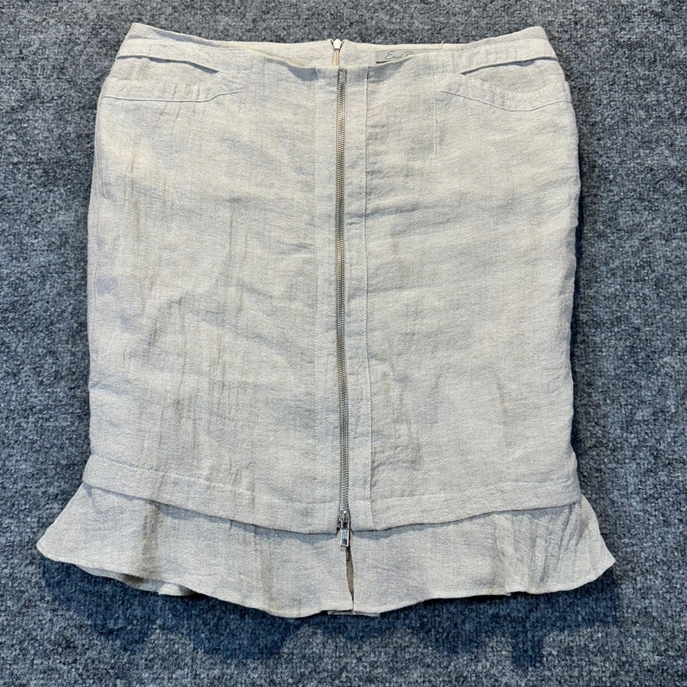 Emil Rutenberg Ruffle Hem Skirt Womens L Beige Linen Blend Zip Front
